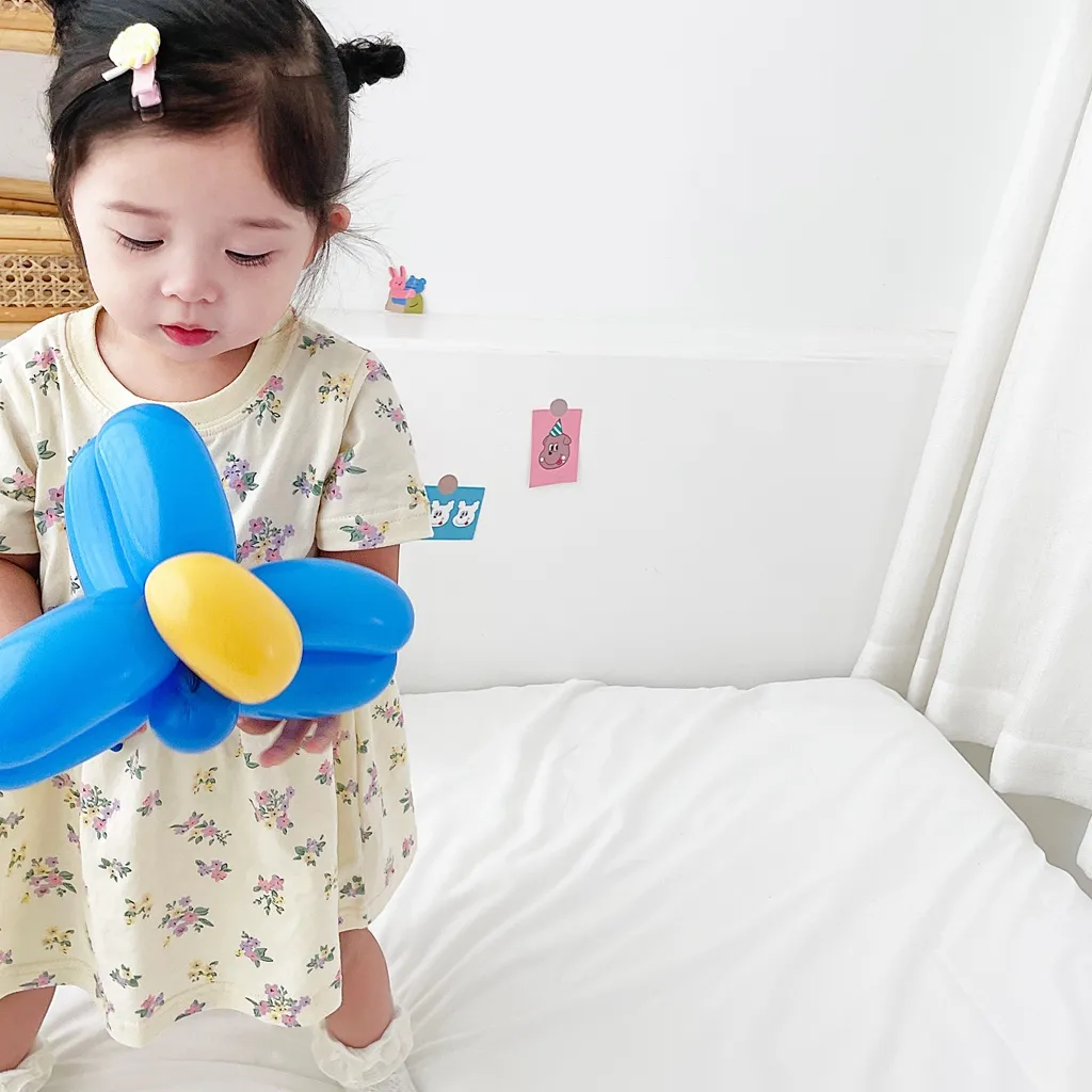 Ảnh Sanlutoz Đầm Tay Ngắn Chất Liệu Cotton Mềm Mại Thời Trang Mùa Hè Xinh Xắn Cho Bé Gái 2