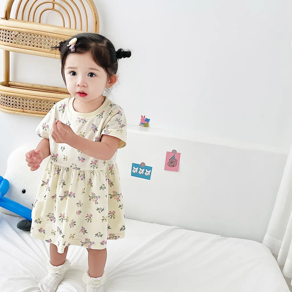 Ảnh Sanlutoz Đầm Tay Ngắn Chất Liệu Cotton Mềm Mại Thời Trang Mùa Hè Xinh Xắn Cho Bé Gái 3