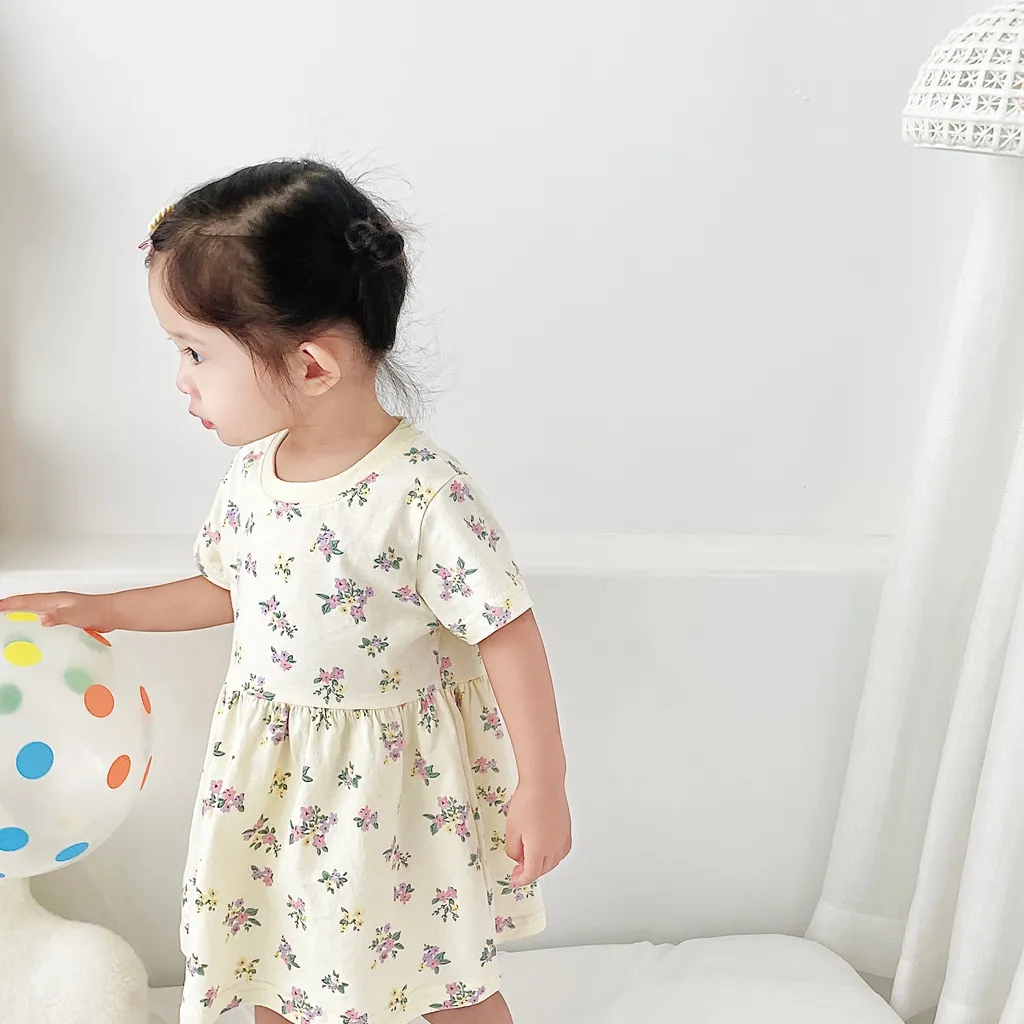 Ảnh Sanlutoz Đầm Tay Ngắn Chất Liệu Cotton Mềm Mại Thời Trang Mùa Hè Xinh Xắn Cho Bé Gái 4