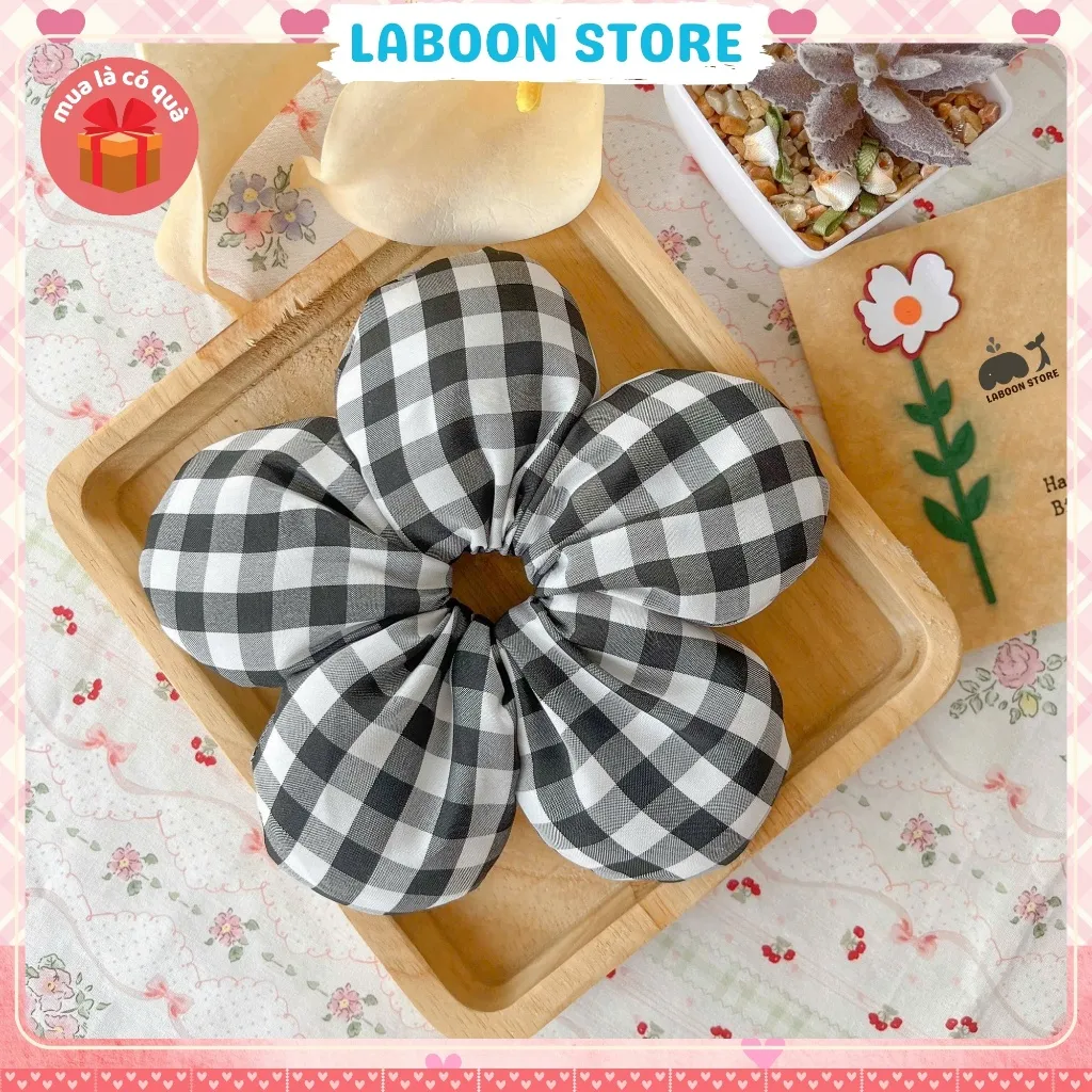 Ảnh Scrunchies bông Hoa 5 cánh LABOON chần bông mịn bên trong đứng form tóc dây buộc tóc vải đủi phồng 1