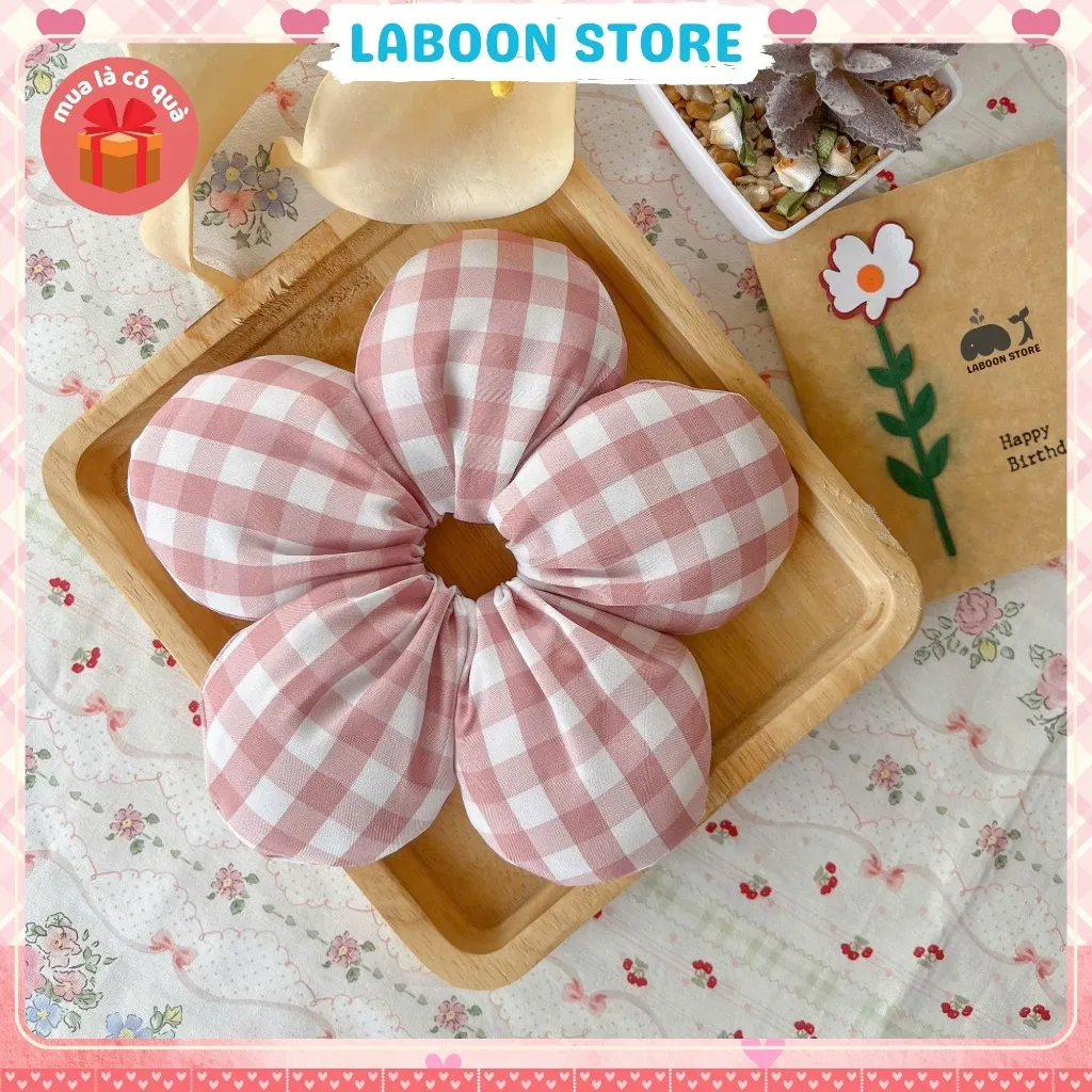 Ảnh Scrunchies bông Hoa 5 cánh LABOON chần bông mịn bên trong đứng form tóc dây buộc tóc vải đủi phồng 2