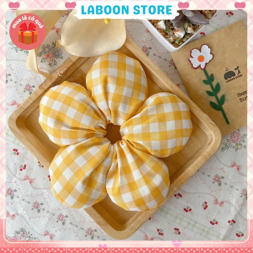 Ảnh Scrunchies bông Hoa 5 cánh LABOON chần bông mịn bên trong đứng form tóc dây buộc tóc vải đủi phồng 4