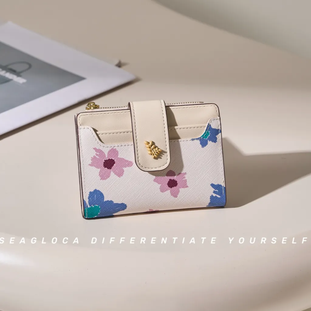 Ảnh Seagloca Thời Trang Mới Niche Đơn Giản Cổ Điển In Hoa Tươi Dây Kéo Gấp Đôi Ví Ngắn Cho Nữ 3