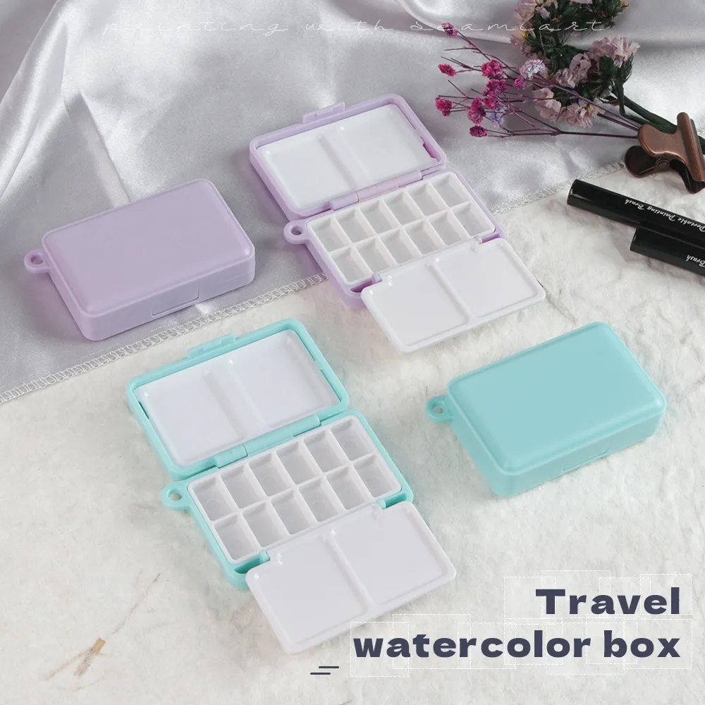 Ảnh Seamiart 1 Mini Di Động Du Lịch Nhựa Hộp Tranh Cho Sơn Màu Nước Đóng Gói 2 Màu Tùy Chọn 1