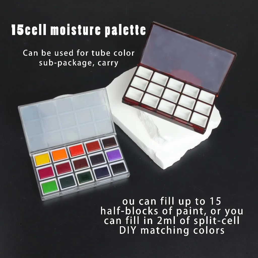 Ảnh Seamiart 15 grids hộp tranh nhựa di động kín ẩm với nửa chảo cho màu nước dầu acrylic gouache paint subpackage 2