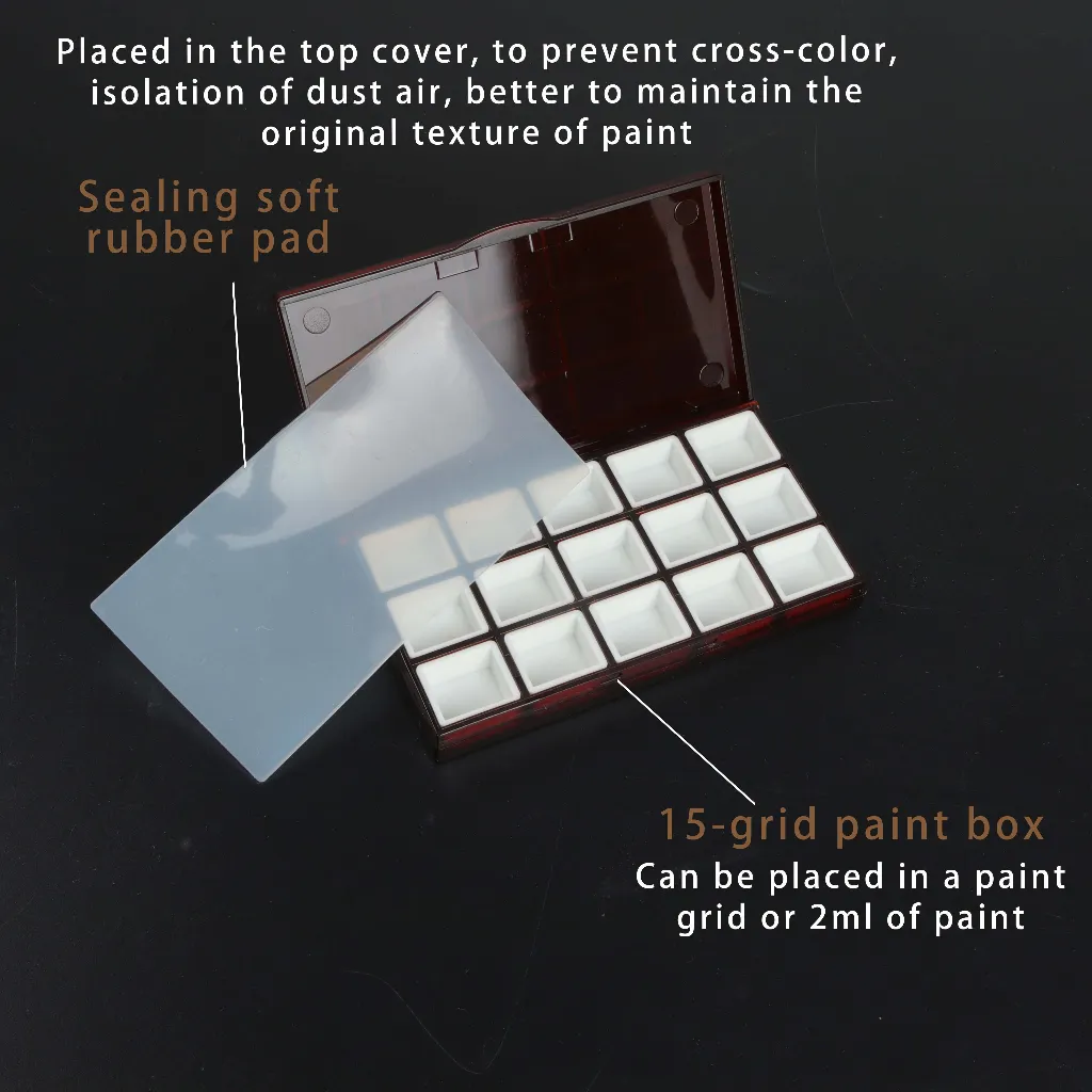 Ảnh Seamiart 15 grids hộp tranh nhựa di động kín ẩm với nửa chảo cho màu nước dầu acrylic gouache paint subpackage 4