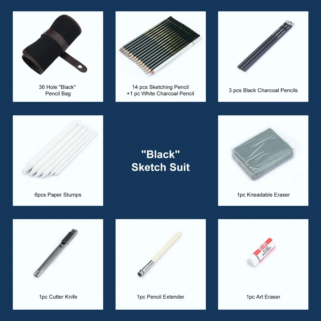 Ảnh Seamiart 29 / 36 Bộ phác thảo vẽ kèm bút chì than 6H-12B Bút chì _ Nhà cung cấp nghệ thuật / Văn phòng phẩm 2