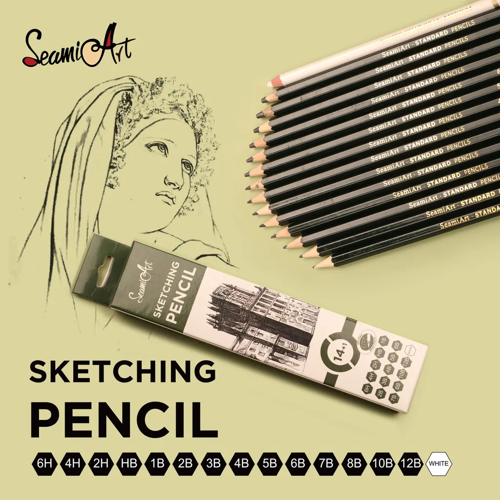 Ảnh SeamiArt Bộ 14 bút chì phác thảo loại 6H-12B tiêu chuẩn tiện dụng 2