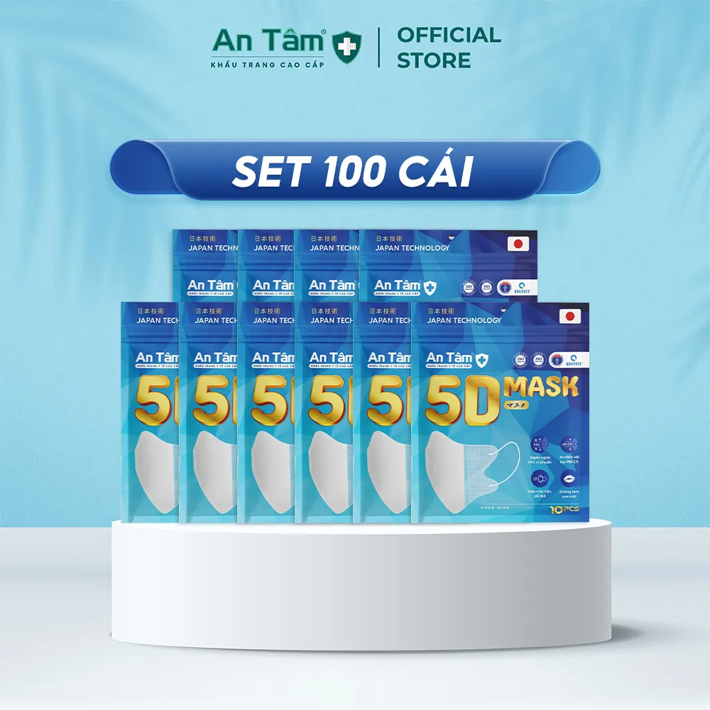 Ảnh Set 100 cái - Khẩu trang y tế 5D 3 lớp Vải Không Dệt & Giấy Kháng Khuẩn Chính Hãng AN TÂM - Túi 10 cái 1