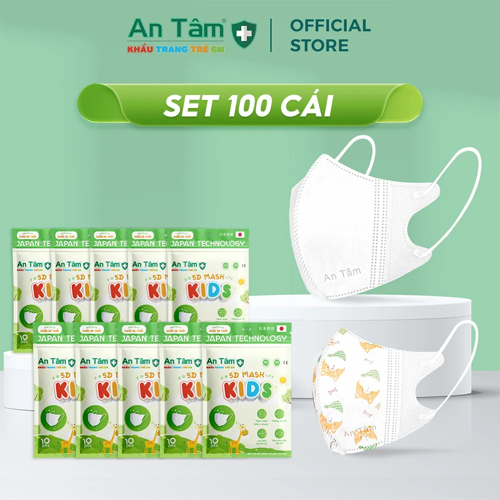 Ảnh Set 100 cái - Khẩu trang y tế 5D cho bé 3 lớp Vải Không Dệt & Giấy Kháng Khuẩn Chính Hãng AN TÂM - Túi 10 cái 1
