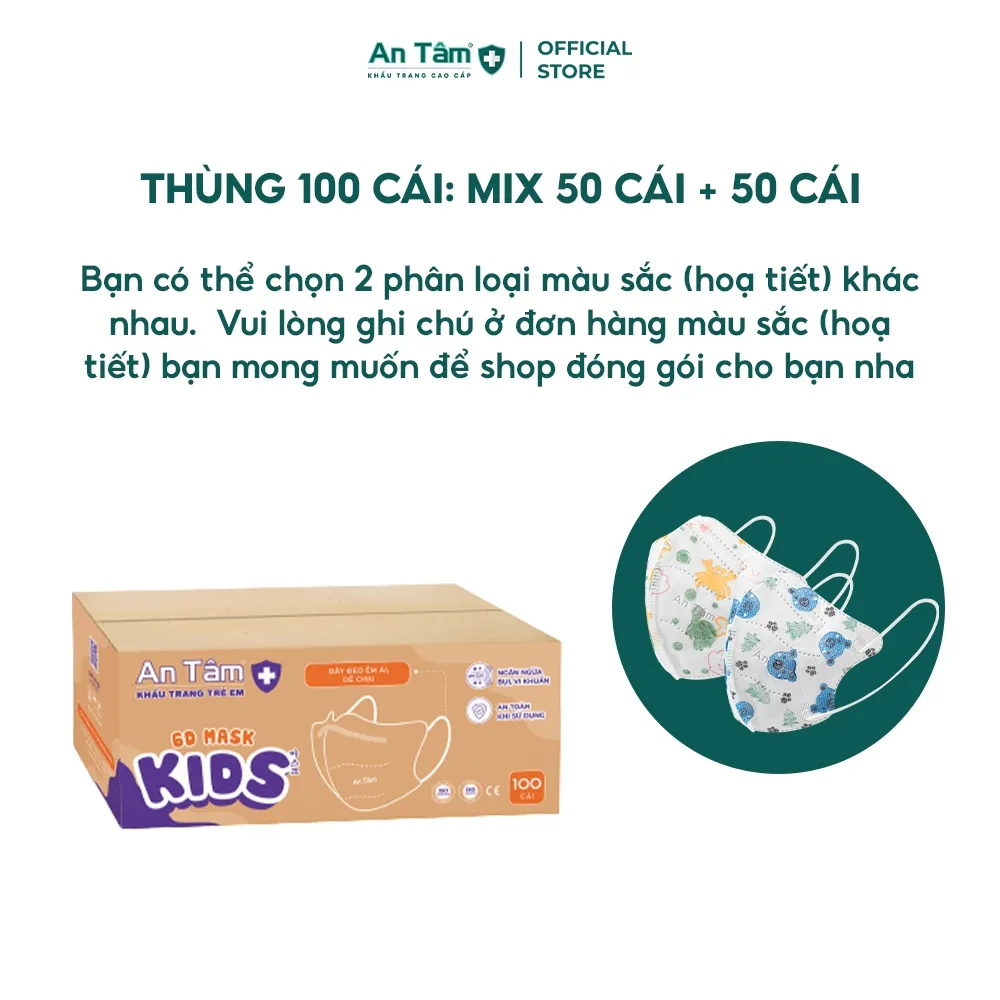 Ảnh Set 100 cái - Khẩu trang y tế kháng khuẩn 6D cho bé Chính Hãng AN TÂM 3