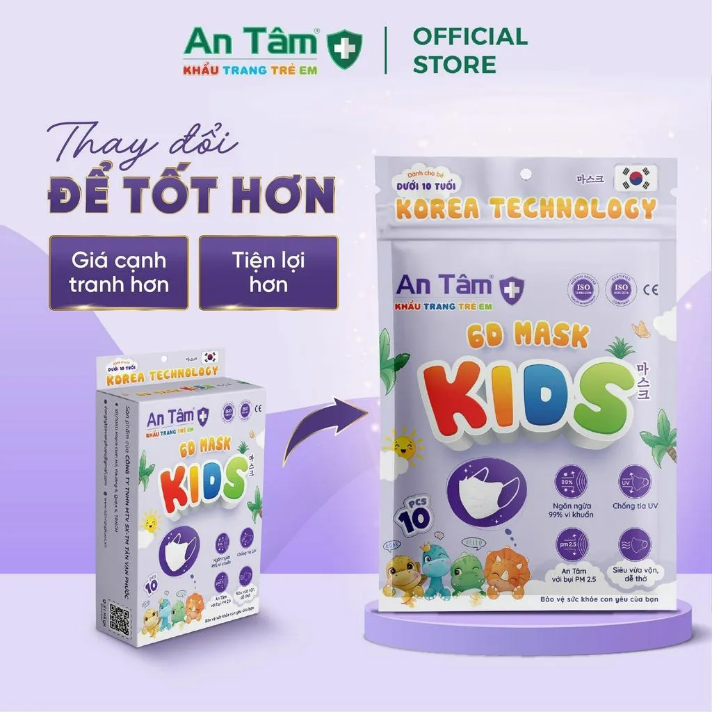 Ảnh Set 100 cái - Khẩu trang y tế kháng khuẩn 6D cho bé Chính Hãng AN TÂM 4
