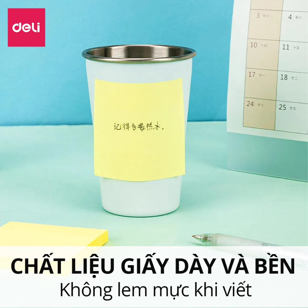 Ảnh Set 100 Giấy Note Ghi Chú, Giấy Nhớ Hình Vuông Dán Vàng Deli Giấy Ghi Chú Loại Chất Lượng Cao Tiện Lợi Học Sinh 2