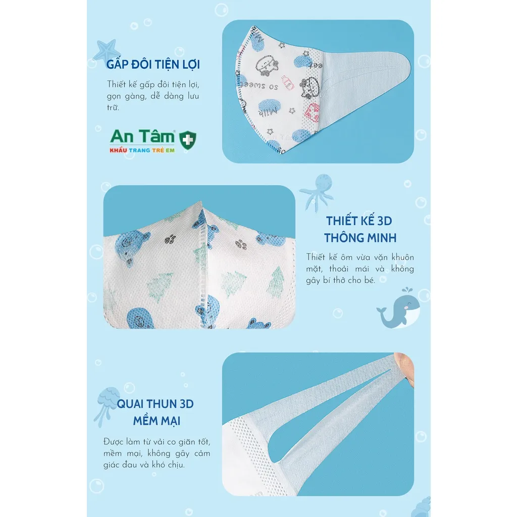 Ảnh Set 150 cái khẩu trang y tế 3D Nhật Bản cho bé kháng khuẩn, chống tia UV - Chính Hãng AN TÂM 4