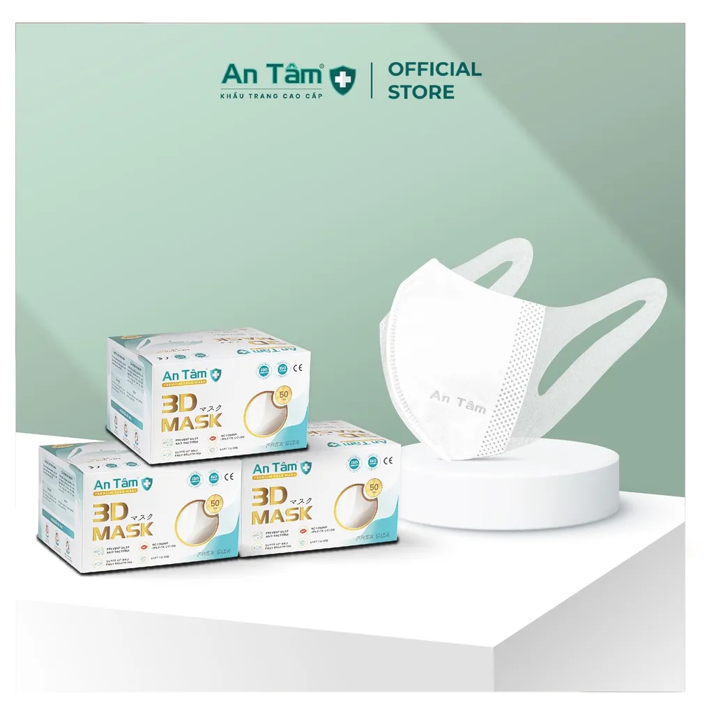 Ảnh Set 150 cái khẩu trang y tế 3D Nhật Bản 3 lớp Giấy kháng khuẩn & Vải không dệt - Chính Hãng AN TÂM 1