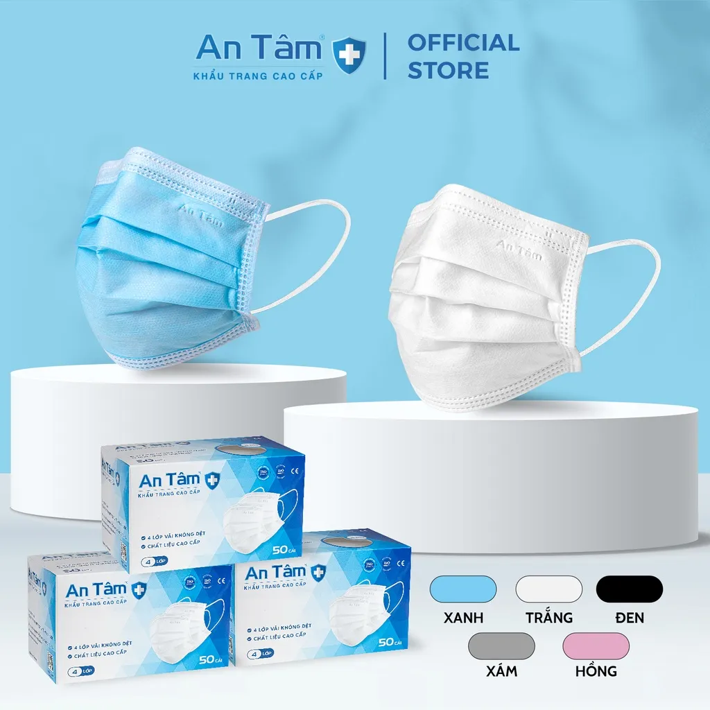 Ảnh Set 150 cái khẩu trang y tế 4 lớp Vải Không Dệt cao cấp - Chính Hãng AN TÂM 1