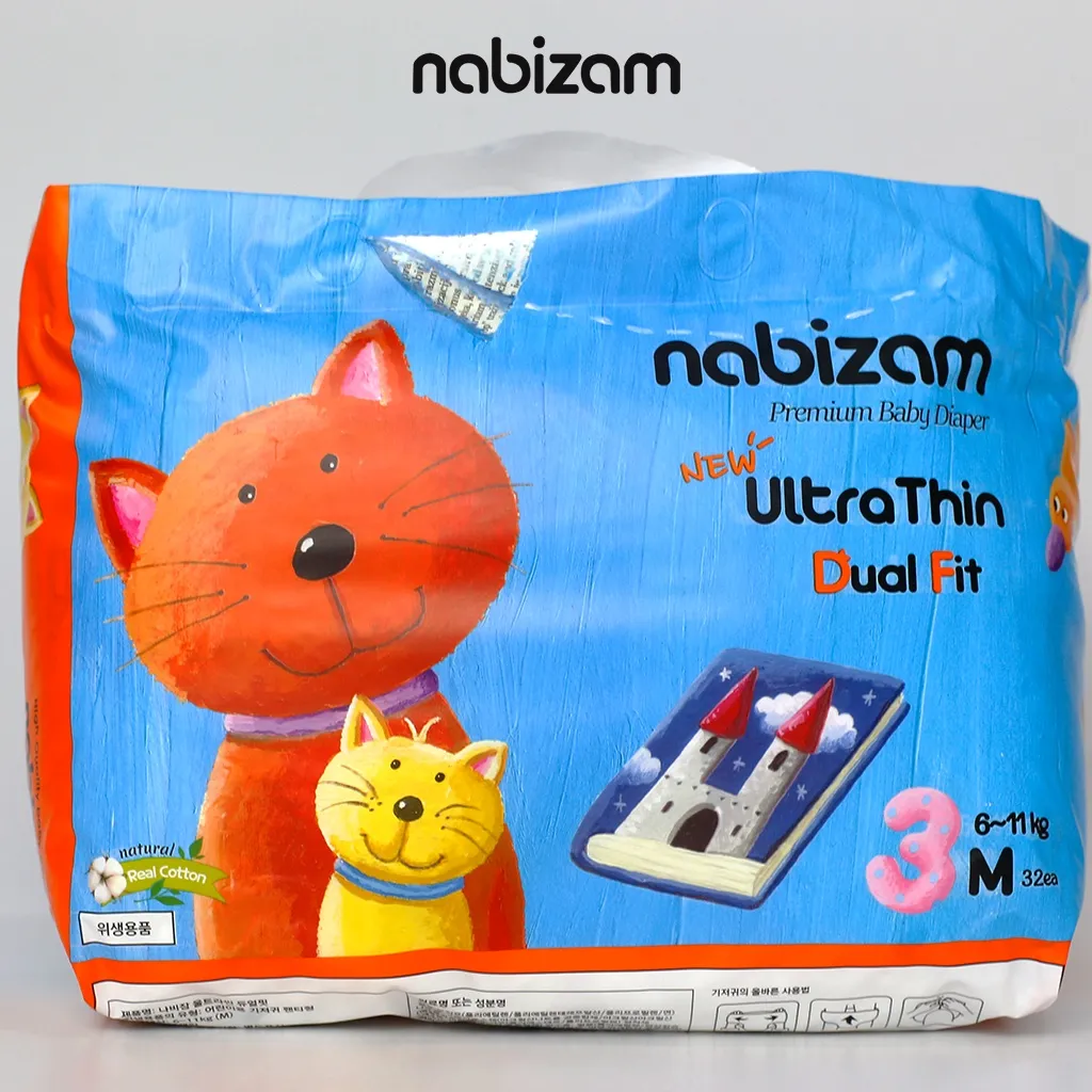 Ảnh Set 2 Miếng Tã/Bỉm Dán NABIZAM Ultra Thin Siêu Mỏng, Thấm Hút Chống Tràn Size S44/M40/L36/XL32 Từ 4-15kg, 2 Miếng/Set 2