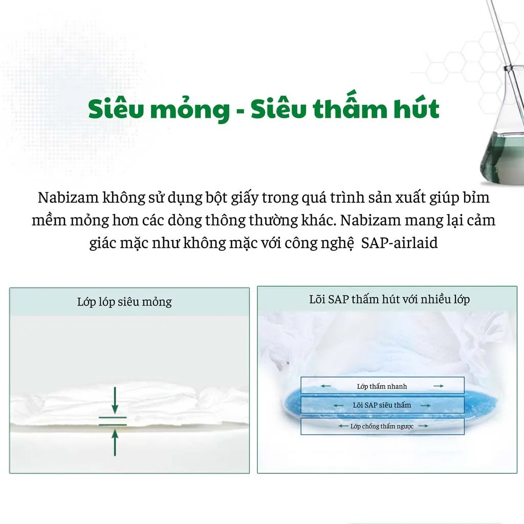 Ảnh Set 2 Miếng Tã/Bỉm Dán NABIZAM Ultra Thin Siêu Mỏng, Thấm Hút Chống Tràn Size S44/M40/L36/XL32 Từ 4-15kg, 2 Miếng/Set 4