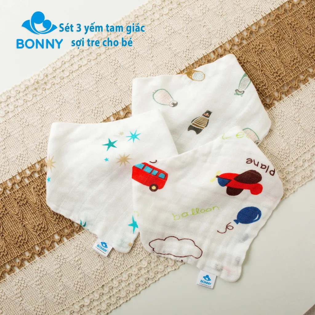 Ảnh Set 3 Yếm Tam Giác BONNY Sợi Tre Mềm Cho Bé 0-5 Tuổi 2