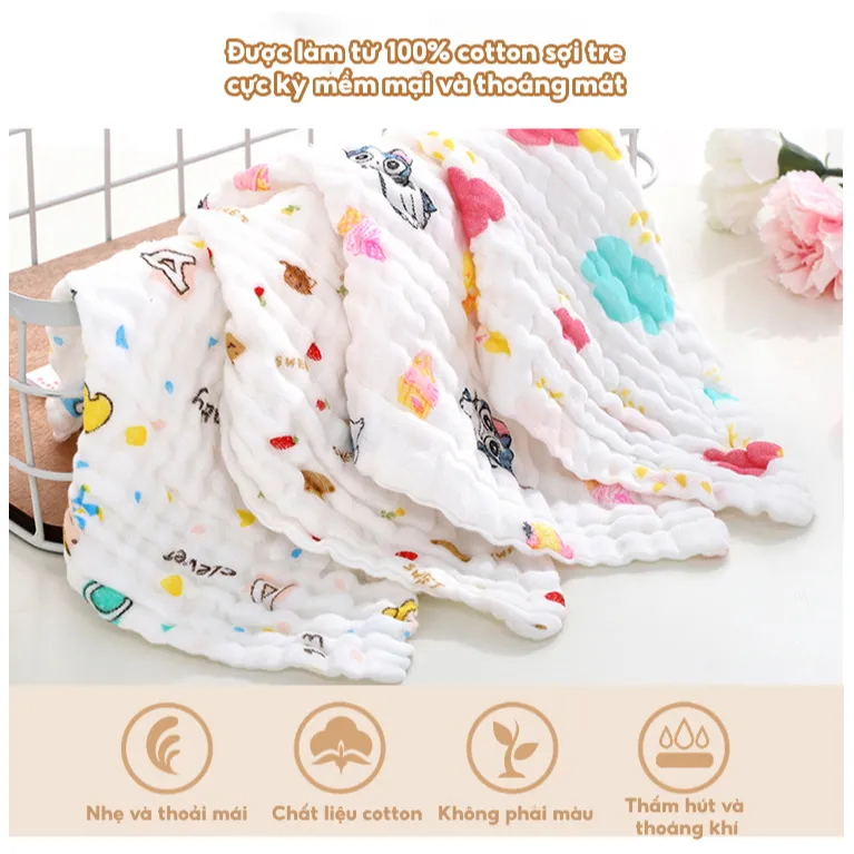Ảnh Set 5 Khăn Sữa Khăn Mặt IQKAO Manny Muslin 6 Lớp, Vải Xô Mềm Mại, Thấm Hút Tốt - An Toàn Cho Bé - Đa Năng Sử Dụng S5M2 1