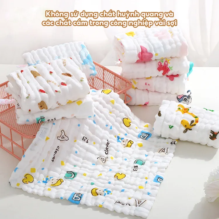 Ảnh Set 5 Khăn Sữa Khăn Mặt IQKAO Manny Muslin 6 Lớp, Vải Xô Mềm Mại, Thấm Hút Tốt - An Toàn Cho Bé - Đa Năng Sử Dụng S5M2 2