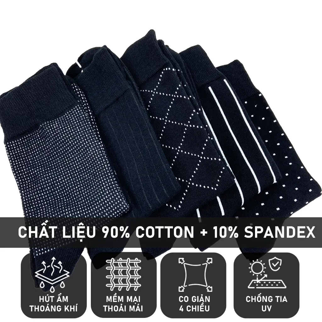 Ảnh Set 5 đôi tất mang giày tây nam cổ cao RANO sợi cotton cao cấp thấm hút mồ hôi khử mùi Mix5_1 2