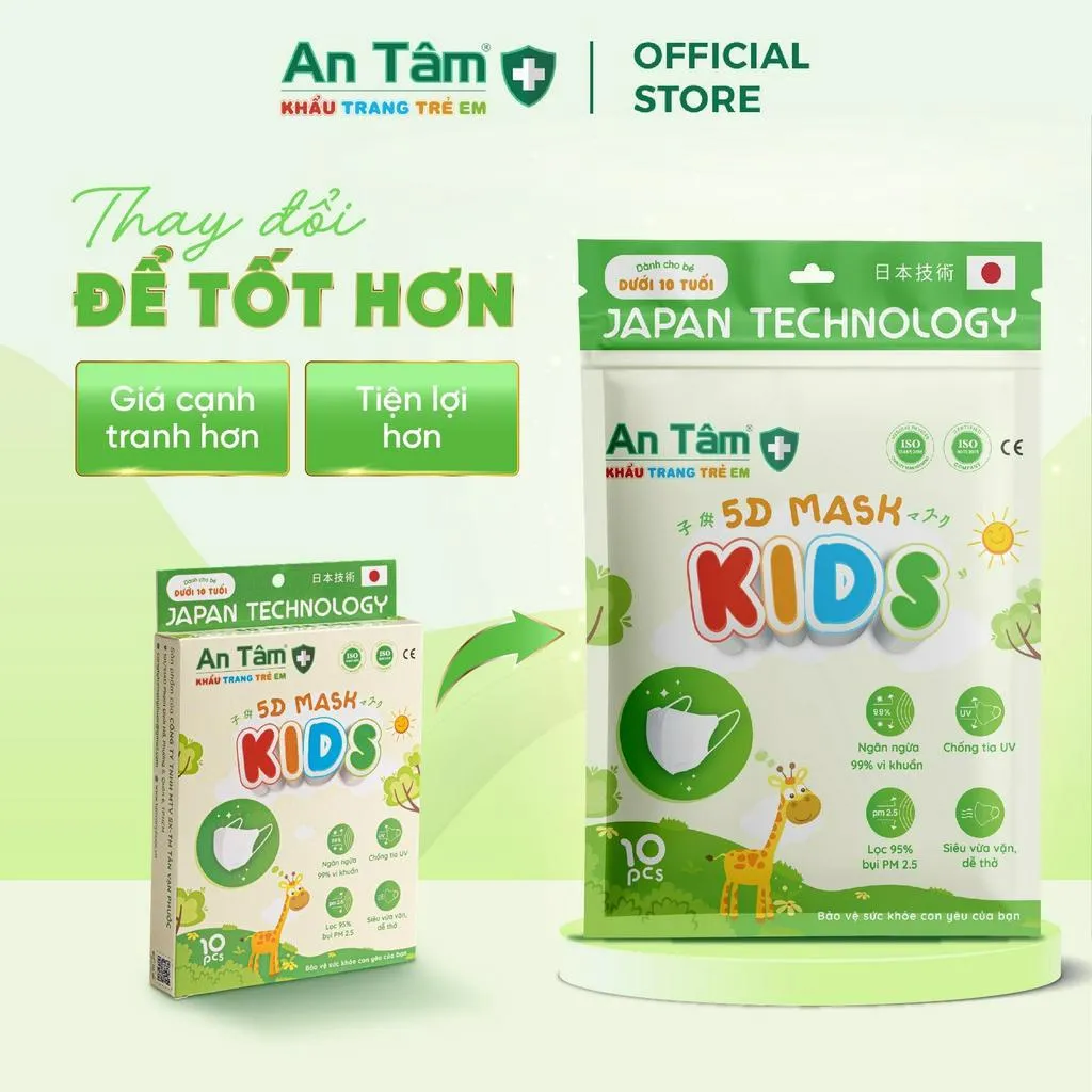 Ảnh Set 50 cái khẩu trang y tế 5D cho bé 3 lớp Vải Không Dệt & Giấy Kháng Khuẩn - Chính Hãng AN TÂM 3