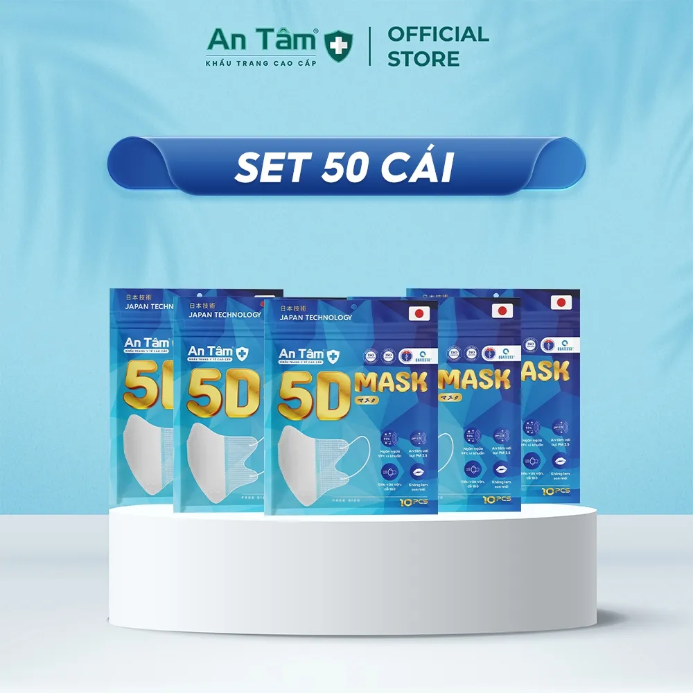 Ảnh Set 50 cái khẩu trang y tế 5D 3 lớp Vải Không Dệt & Giấy Kháng Khuẩn - Chính Hãng AN TÂM 1