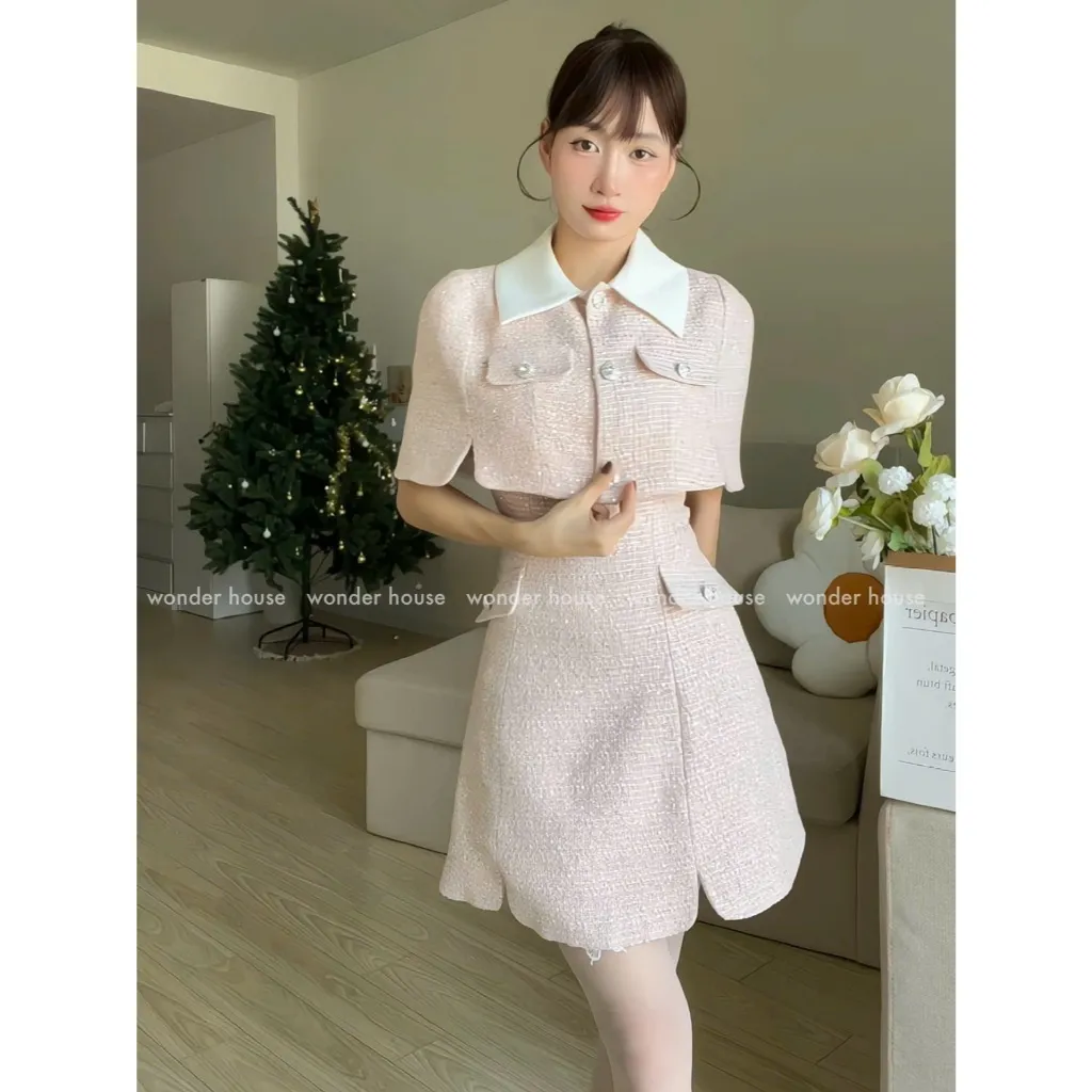 Ảnh Set đầm Wonderhouse Winter Set chất vải Dạ Tweed kim sa dày dặn dáng ngắn dự tiệc, dạo phố sang chảnh 4