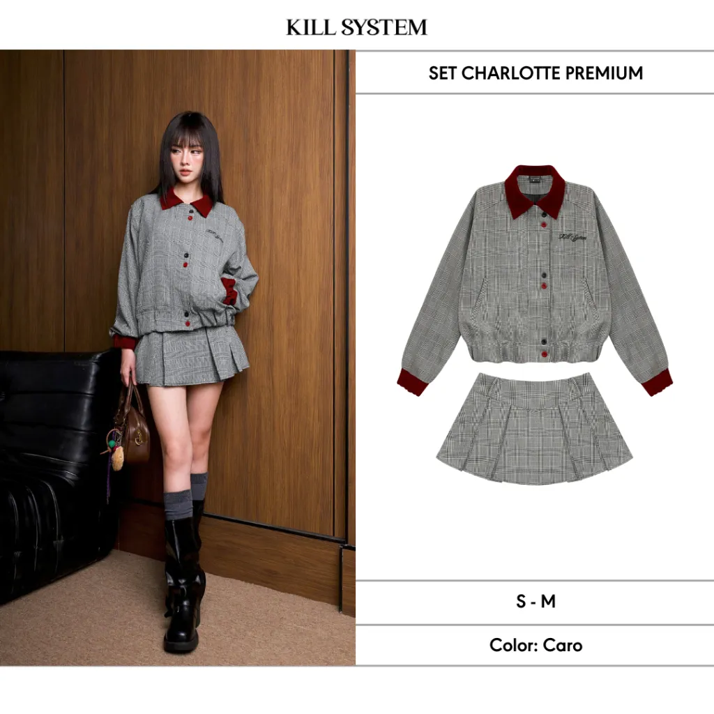 Ảnh Set áo khoác bomber phối chân váy xếp ly CHARLOTTE - 𝐊𝐈𝐋𝐋 𝐒𝐘𝐒𝐓𝐄𝐌 1