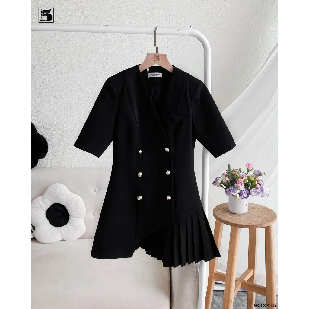 Ảnh Set áo kiểu vest nữ Twentyfive dáng dài cổ V xếp ly gấu vạt chéo AH12 và chân váy xòe CQ06 (Tách lẻ) 4