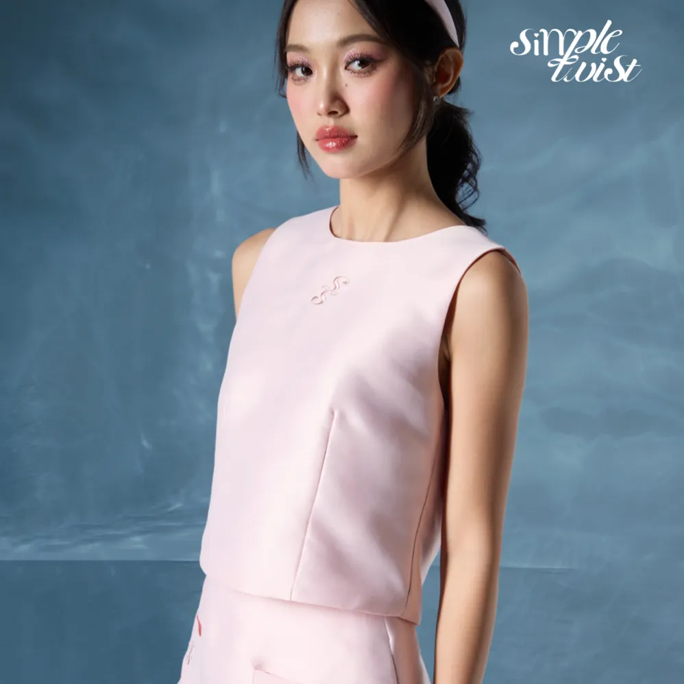 Ảnh Set áo nữ sát nách dáng ngắn phối váy chữ A hoạ tiết thêu màu hồng SERAPHINA [Có Tách Lẻ] - Simple Twist 2