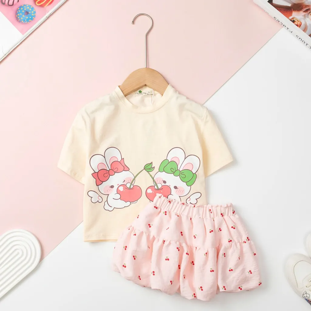 Ảnh Set áo phông chân váy thương hiệu LITIBABY hình babythree, thỏ, size cho bé từ 2 đến 12 tuổi 1