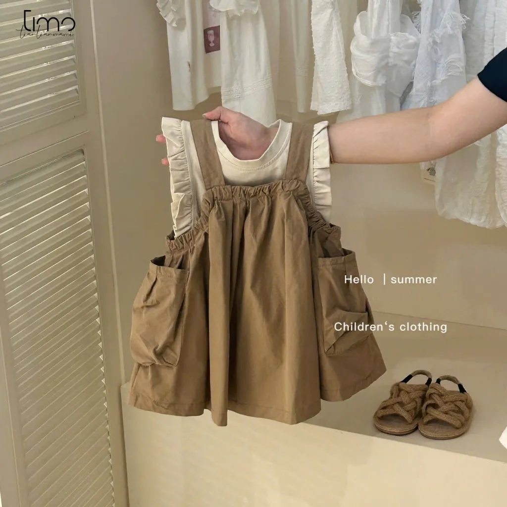 Ảnh Set Áo Sát Nách Kèm Yếm Váy Xanh Rêu Cho Bé Gái 1 2 3 4 5 Tuổi MINTSCLOSET Quảng Châu - YE5162 2