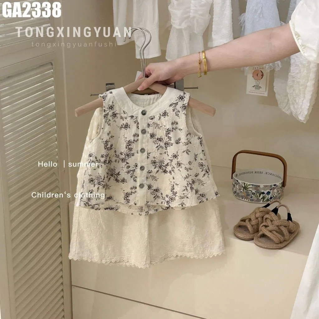 Ảnh Set Áo Sát Nách Xòe Quần Ống Rộng Xám Cho Bé Gái 1-8 Tuổi MINTSCLOSET Quảng Châu - GA2334 4