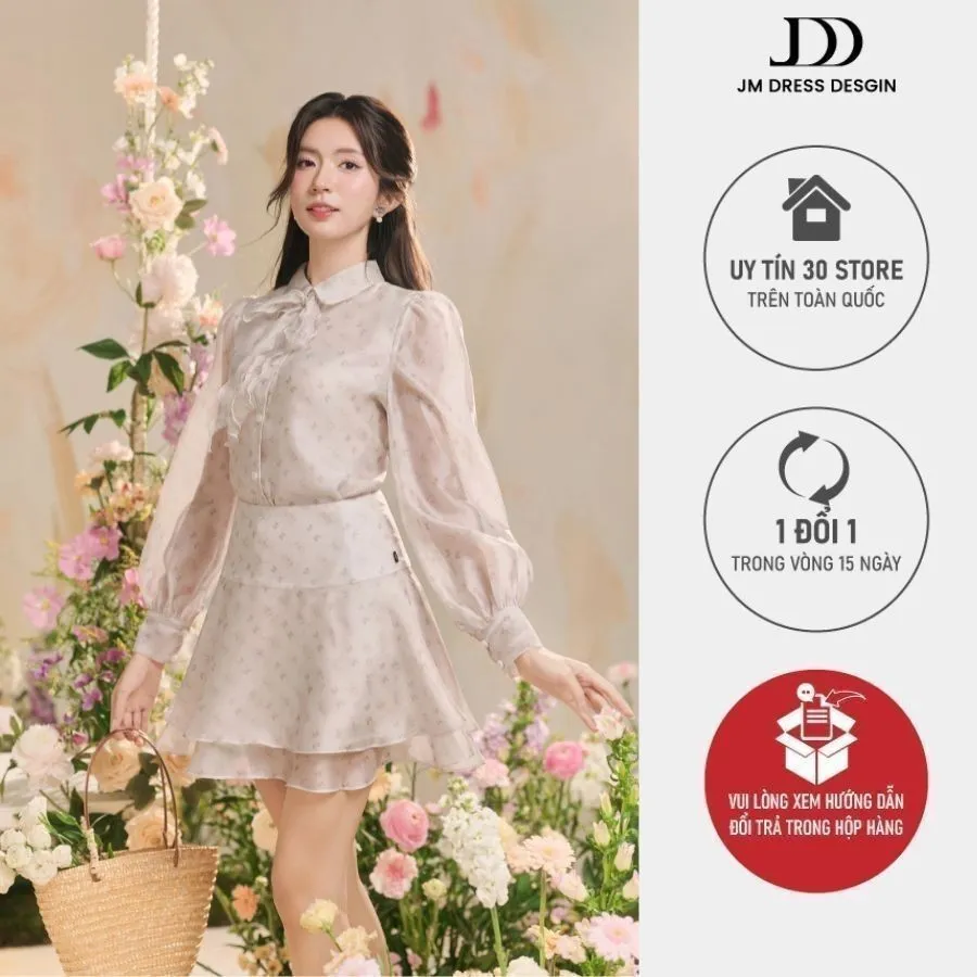 Ảnh Set Áo sơ mi cổ đức tròn đính nơ họa tiết 2R05.2503OG, Chân váy pattern đổ hai tầng họa tiết 4R02.2503OG, set đồ nữ JM 1