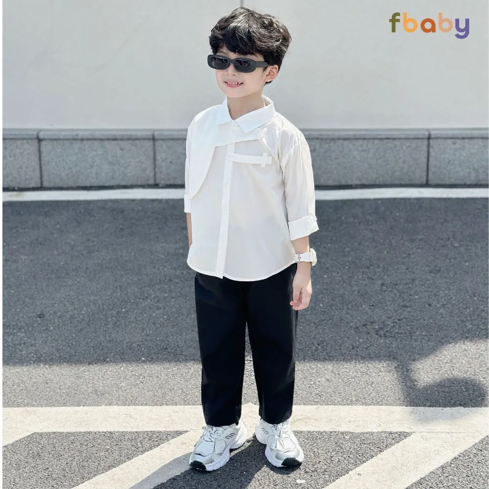 Ảnh Set Áo Sơ Mi Và Quần Kaki Bé Trai Hàng Thiết Kế Chất Liệu Thô Hàn Cao Cấp Thấm Hút Mồ Hôi 2