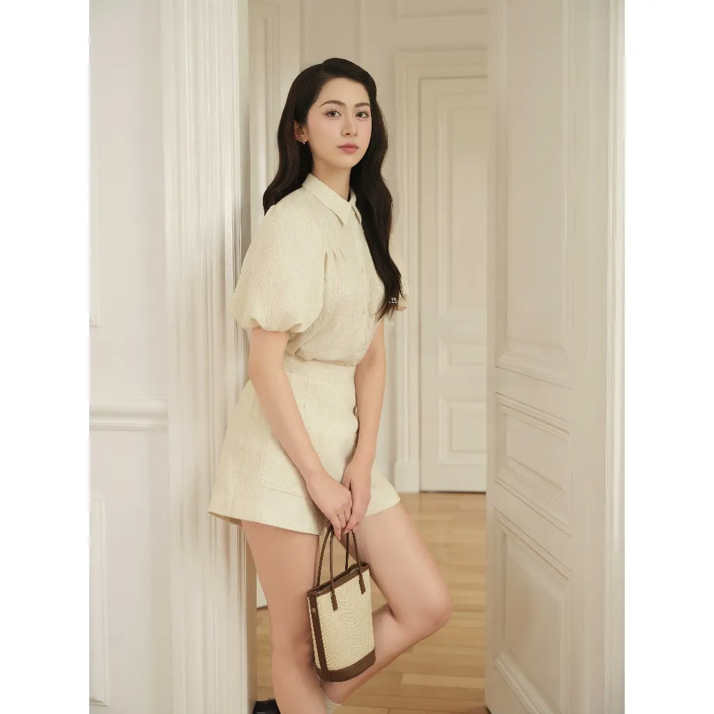 Ảnh Set áo tay bồng bấu ngực 2T23.2504K + quần short túi vuông 3S09.2504K - Bộ đồ áo sơ mi tay bồng quần short thiết kế JM 2