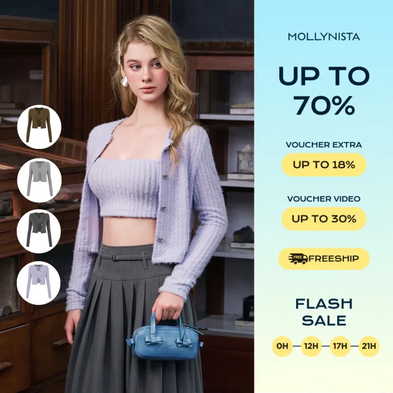 Ảnh Set áo thiết kế cardigan kèm quây freesize MOLLYNISTA nữ tính cao cấp đi chơi đi tiệc 1