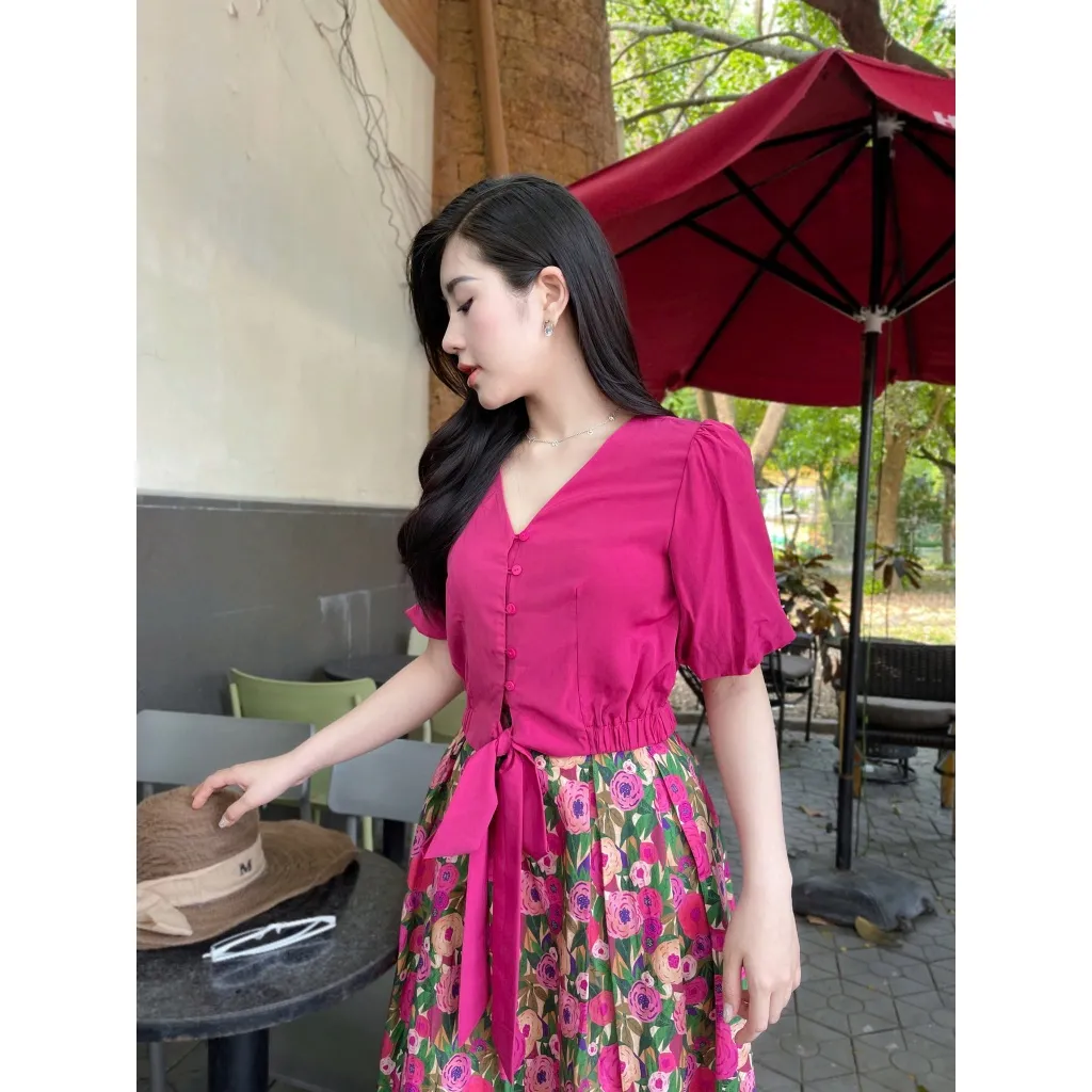 Ảnh Set áo trơn phối chân váy hoa dáng dài – Style du lịch biển hè Evalover 1