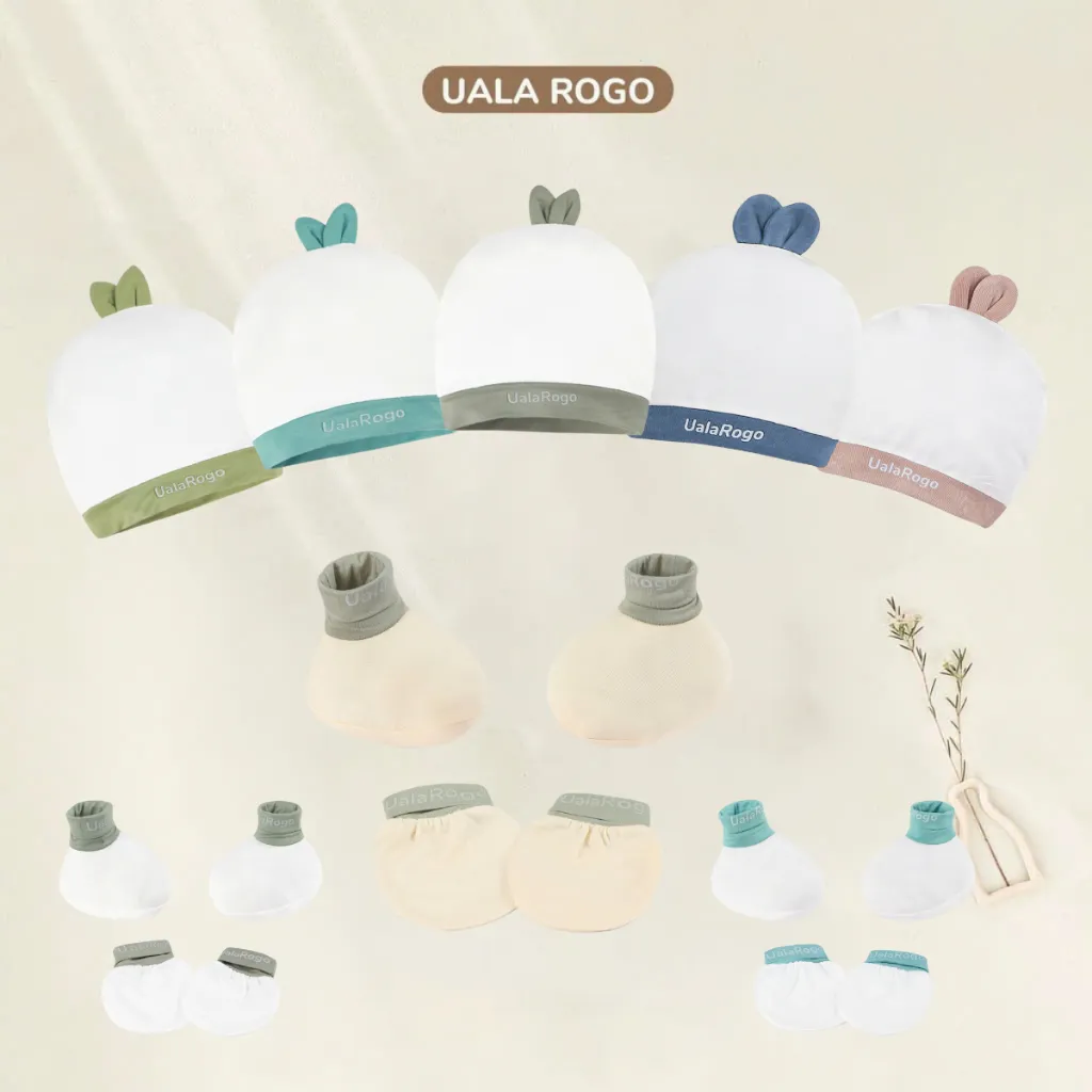 Set Bao Chân Tay Mũ Sơ Sinh Ualarogo Sợi Tre Bamboo - Mềm Mịn, Kháng Khuẩn Cho Bé