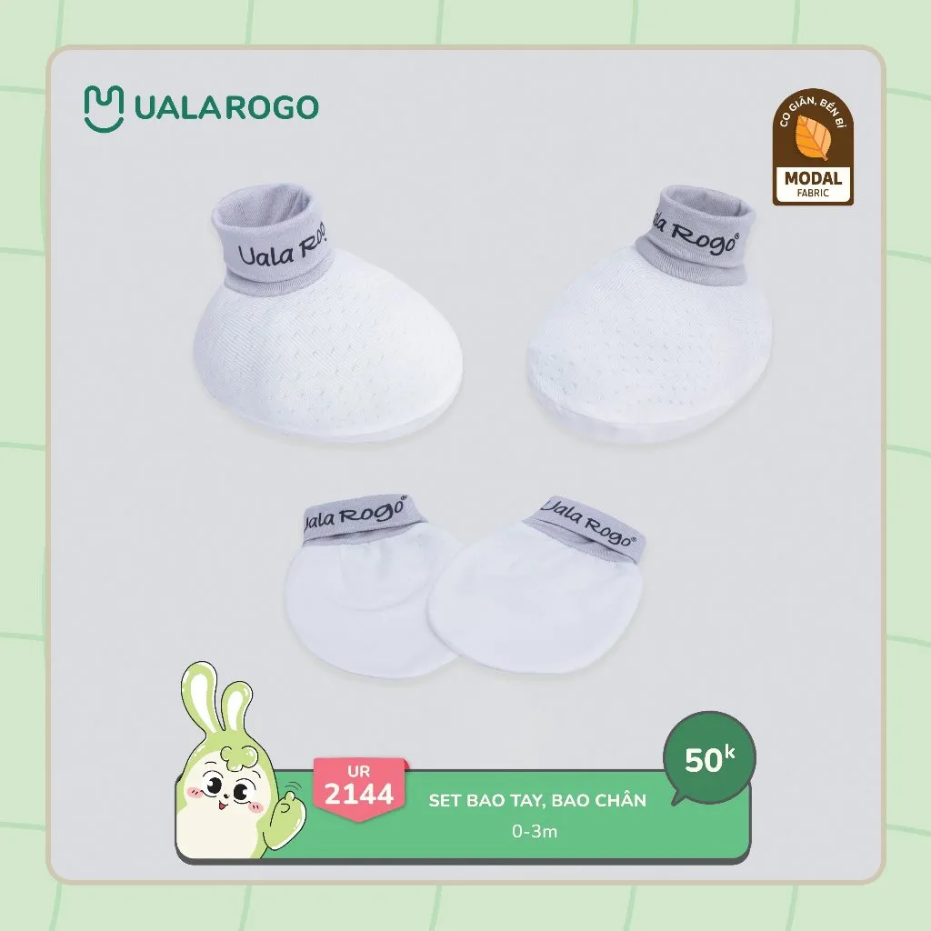 Ảnh Set bao tay chân mũ cho bé sơ sinh Ualarogo vải Bamboo thấm hút co giãn mềm mại 2144 2145 2
