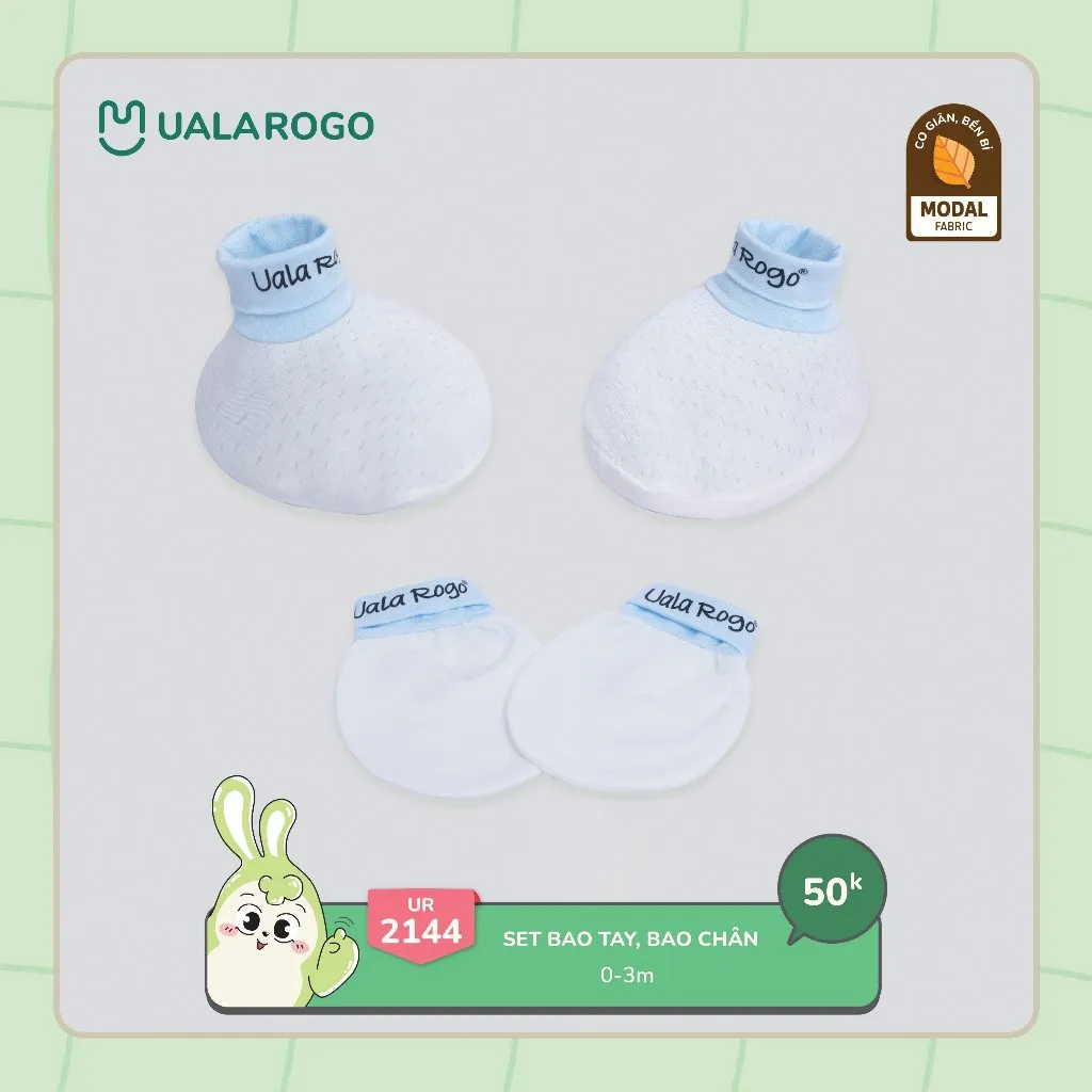 Ảnh Set bao tay chân mũ cho bé sơ sinh Ualarogo vải Bamboo thấm hút co giãn mềm mại 2144 2145 4