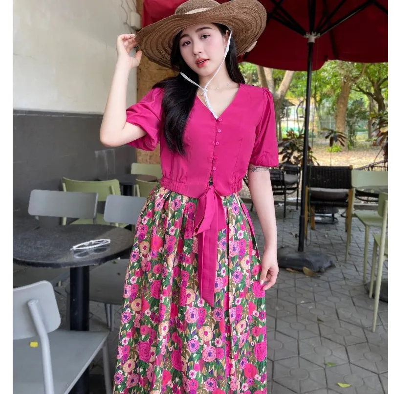 Ảnh Set bộ áo 1 màu mix chân váy hoa dáng dài kiểu dáng trẻ trung năng động Evalover 3