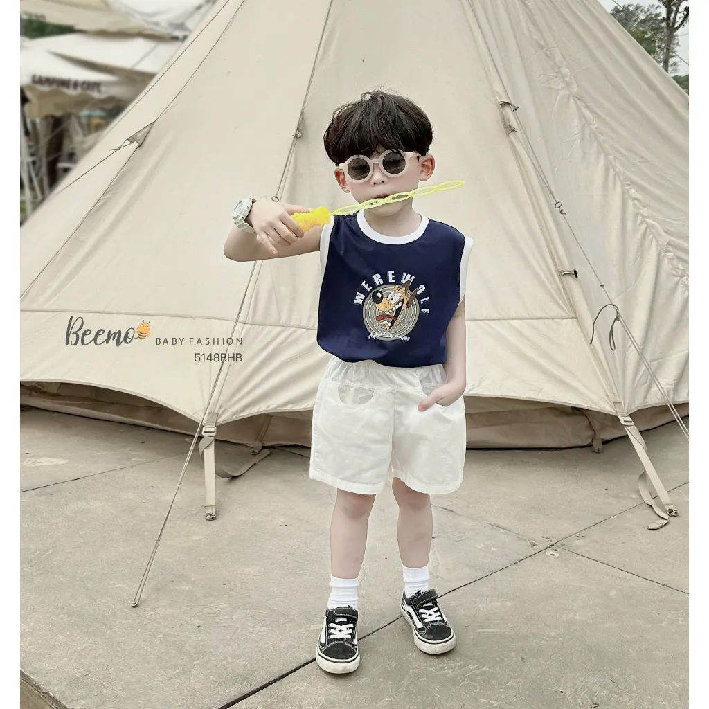 Ảnh Set bộ ba lỗ Beemo in hình chú chó vải thun co giãn thoáng mát cho bé trai từ 9-24kg 5148BHB 3