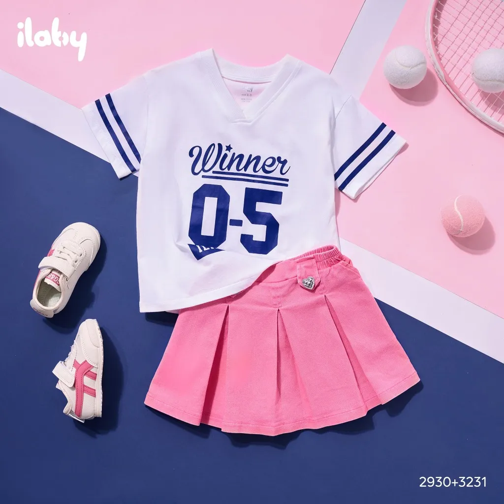 Ảnh Set bộ cho bé gái ILABY áo oversize và chân váy phong cách thể thao chất liệu cotton thoáng mát [2930 + 3231] 2