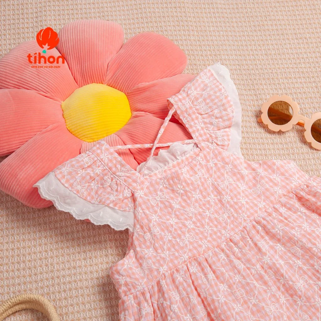 Ảnh Set bộ cho bé gái TIHON cao cấp áo kẻ hoa phối ren mềm mại cùng quần kaki siêu xinh SET0786061 3