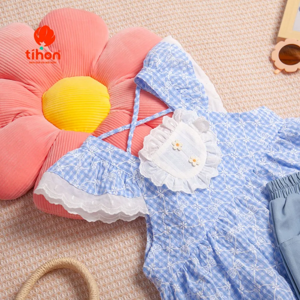 Ảnh Set bộ cho bé gái TIHON cao cấp áo kẻ hoa phối ren mềm mại cùng quần kaki siêu xinh SET0786061 4