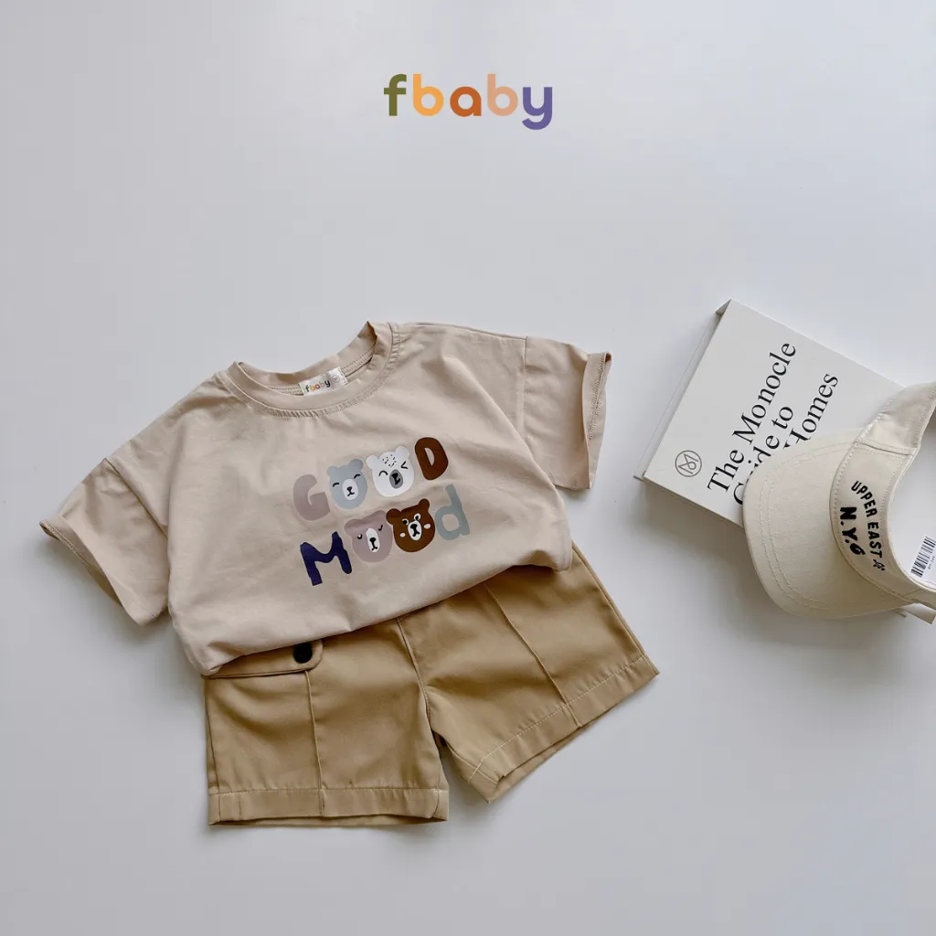 Ảnh Set bộ cotton cộc tay bé trai cổ tròn in chữ quần kaki Fbaby bé mặc ở nhà, đi học, đi lớp, đi chơi FB1124 3