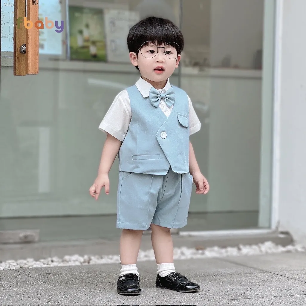 Ảnh Set Bộ Gile Bé Trai Fbaby Cộc Tay 1 Khuy Kèm Sơ Mi, Nơ 2 Màu Thiết Kế Sang Trọng, Lịch Sự Phong Cách Hàn Quốc 2